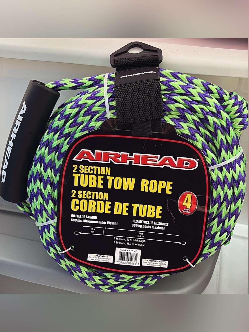 NEW Airhead 2-Section Tube Tow Rope in Green & Purple for Tubing 1-4 Rider 60ft